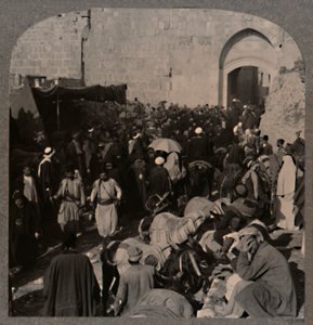 Trafikk ved St. Stephens Gate, Jerusalem, ca 1900 av Unbekannt