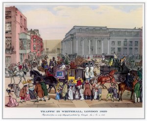 Trafikk i Whitehall, London, 1829 av Unbekannt