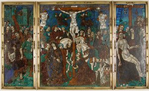 Triptyk med Veien til Golgata, korsfestelse og nedstigning fra korset, fransk, 1500-tallet. av Unbekannt