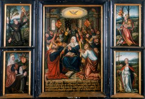 Triptych, med sentralpanelet som viser Den Hellige Ånd i pinsen av Unbekannt