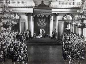 Tsar Nicholas II taler ved åpningen av den første Dumaen, St. Petersburg, Russland, 27. april 1906 av Unbekannt