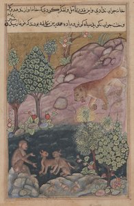 Tuti-Nama Tales of a Parrot: Tale XXIX, The Lion Returns to His Territory and See, ca. 1560. av Unbekannt