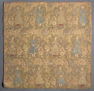 Twillvev med falkoner blant rosebusker, 1650-1699. av Unbekannt