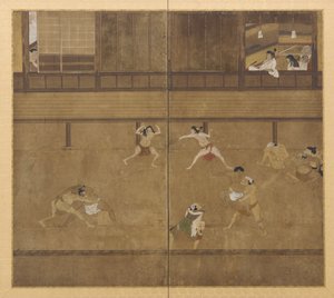 Skjerm med to paneler som viser brytere, Edo-perioden, 1600-tallet. av Unbekannt