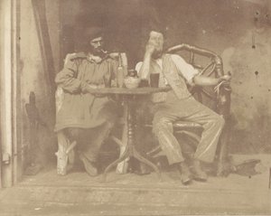 To menn sitter ved et bord, 1850-tallet. av Unbekannt