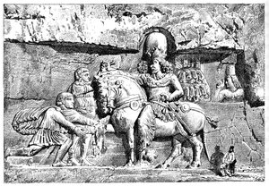 Valerian ved føttene av Sapor, kongelige graver ved Naksh-I-Rustem, Persepolis, Iran, 1895 av Unbekannt