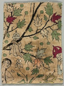 Fløyelsfragment, Khusrau ser Shirin bading, 1550-99. av Unbekannt