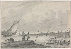 Utsikt over Alkmaar med båter, 1600-tallet. av Unbekannt