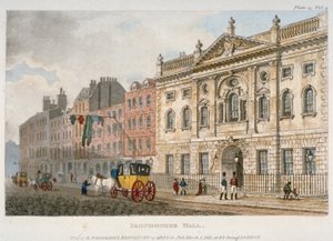 Utsikt over Ironmongers' Hall og mennesker og en buss i Fenchurch Street, City of London, 1811 av Unbekannt