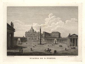Utsikt over Petersplassen, Piazza di S. Pietro, med Peterskirken og gammel egyptisk obelisk av Unbekannt