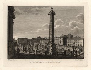 Utsikt over Trajans søyle og Trajans forum, Colonna e Foro Trajano av Unbekannt