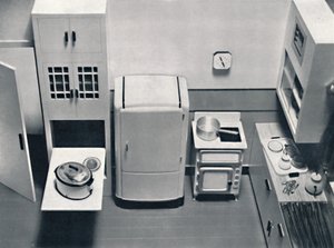 Utsikt over et kjøkken, designet av H.M.V. Husholdningsapparater, 1938 av Unbekannt