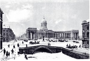 Utsikt over Kazan-katedralen i St. Petersburg, ca. 1850 av Unbekannt