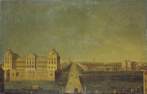 Utsikt over Nevsky Prospekt fra Anichkov-palasset med Shuvalovs-huset, andre halvdel av 1700-tallet. av Unbekannt