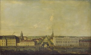 Utsikt over Nevsky Prospekt fra politibroen med Stroganov-palasset, andre halvdel av 1700-tallet. av Unbekannt