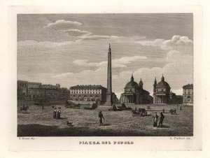 Utsikt over Piazza del Popolo, Roma, med gammel obelisk fra Heliopolis, Egypt av Unbekannt