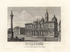 Utsikt over Piazza e Basilica di Santa Maria Maggiore, torget og kirken Saint Mary Major med dens Mariasøyle, Roma av Unbekannt
