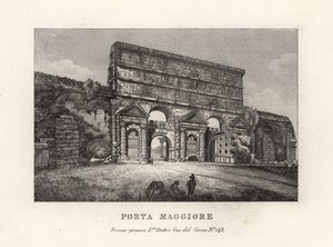 Utsikt over Porta Maggiore-porten med akvedukter, større port eller Porta Prenestina, i Aurelian-muren, Roma av Unbekannt
