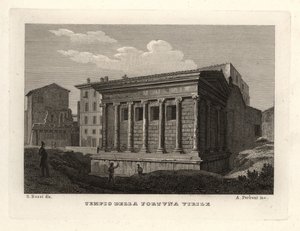 Utsikt over Temple of Portunus, Tempio di Portuno eller Tempio della Fortuna Virile av Unbekannt