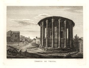 Utsikt over Vesta-tempelet, Tempio di Vesta, Roma av Unbekannt