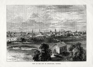 Utsikt over byen Melbourne, Victoria, Australia, 1877 av Unbekannt