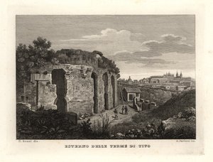 Utsikt over utsiden av Titus-badene, Thermae Titi, Terme di Tito av Unbekannt