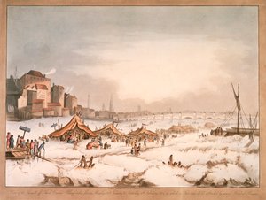 Utsikt over den frosne Themsen utenfor Three Cranes Wharf, London, 1814 av Unbekannt