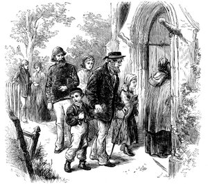 Landsbyboere går til kirken søndag, London, 1872 av Unbekannt