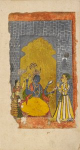 Vishnu tronet med en fyrstelig hengiven foran ham, c1700-1725 av Unbekannt