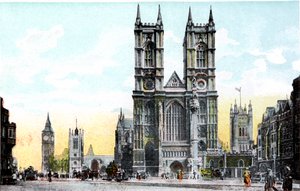 Westminster Abbey og Big Ben, London, 20. århundre av Unbekannt