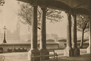 Westminster Bridge og Big Ben fra terrassen til St. Thomass Hospital, c1935. av Unbekannt
