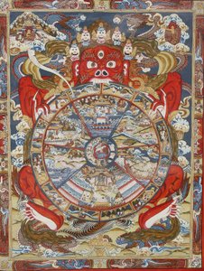 Livets hjul eller hjulet til Samsara (Mandala). Kopan kloster, Bhaktapur, Nepal av Unbekannt