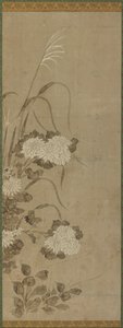 Hvite krysantemum og gress, Edo-perioden, 1615-1868. av Unbekannt