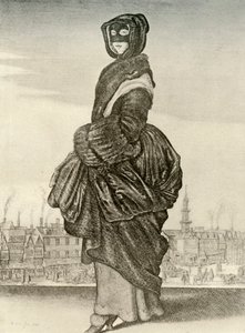 Vinter - Utendørs vinterkjole av engelsk kvinne, regjering av Charles I, c1620-1640, 1937 av Unbekannt