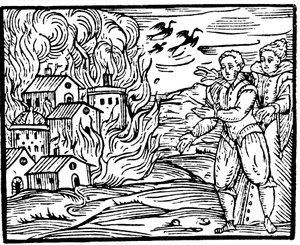 Hekser som ødelegger et hus ved brann - Swabia, 1533 av Unbekannt