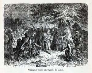 Wittekind kaller sine Saxons to Arms, 1882 av Unbekannt