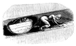 Kvinneputter som drar en slede med kull langs en smal søm, Sør-Wales, c1848 av Unbekannt