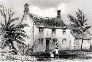 Woolsthorpe Manor, nær Grantham, Lincolnshire, fødestedet til Sir Isaac Newton, 1840 av Unbekannt