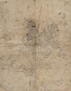 Tilbedelse av Brijnathanji og Swamini recta, rytterportrett verso, K. 1800. av Unbekannt
