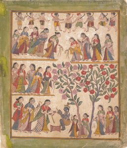 Yashoda Binds Krishnas Hands: Page from a Dispersed Bhagavata Purana Manuscript, 1640-50. av Unbekannt