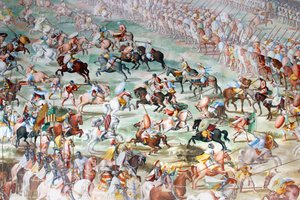 Kampscene, detalj fra freskene i Hall of Battles