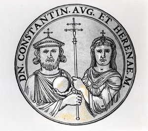 Konstantin VI (770-c.797 e.Kr.) og hans mor Irene (gravering) (bw-bilde) av Unbekannt Unbekannt