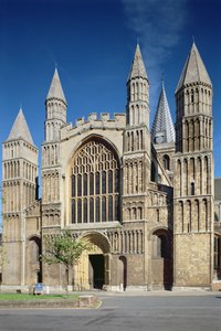 Utvendig utsikt over vestinngangen til Rochester Cathedral av Unbekannt Unbekannt