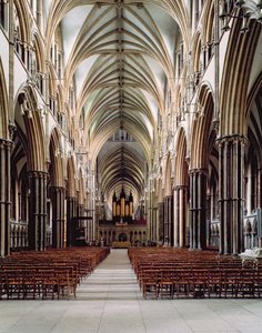 Lincoln Cathedral, 1185–1311, Utsikt over skipet, bygget 1215–55, Lincolnshire, Storbritannia av Unbekannt Unbekannt