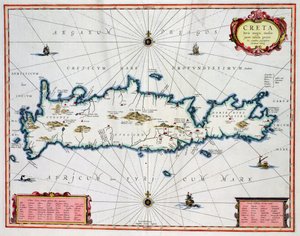 Kart som viser øya Kreta, ca. 1570, av Abraham Ortelius (1527-98)