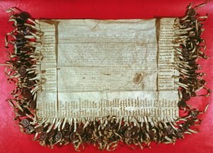 Middelaldersk protestbrev fra den bohemske adelen som protesterte mot Constance of Constances behandling av John Huss (ca. 1369-1415), 1415-16 (blekk på pergament) av Unbekannt Unbekannt