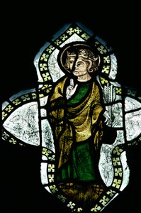 St.Edmund, kronet og nappet, bærende pilene til hans martyrium, glassmalerier fra 1300-tallet av Unbekannt Unbekannt