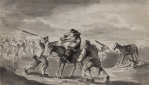 Reisende overfalt, muligens Samuel Butlers Hudibras, ca. 1790 (penn, pensel og blekk på papir) av Unbekannt Unbekannt