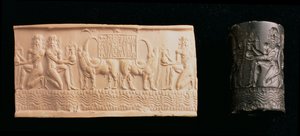 00326 Sylinderforsegling av Shar-kali-sharri, konge av Akkad, Mesopotamia, ca. 2340-2100 f.Kr. (svart marmor) av Unbekannt
