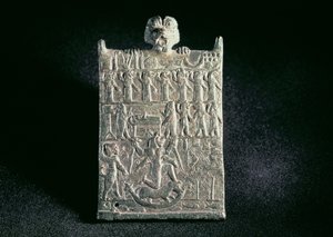 00362 Plaque av Hell, som avbilder komplott mot Lamashtu, Neo-assyrisk, fra Mesopotamia, c.1700 BC (bronse) av Unbekannt